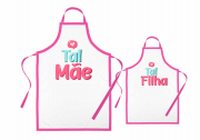 Avental Tal Mãe, Tal Filha Rosa & Branco 