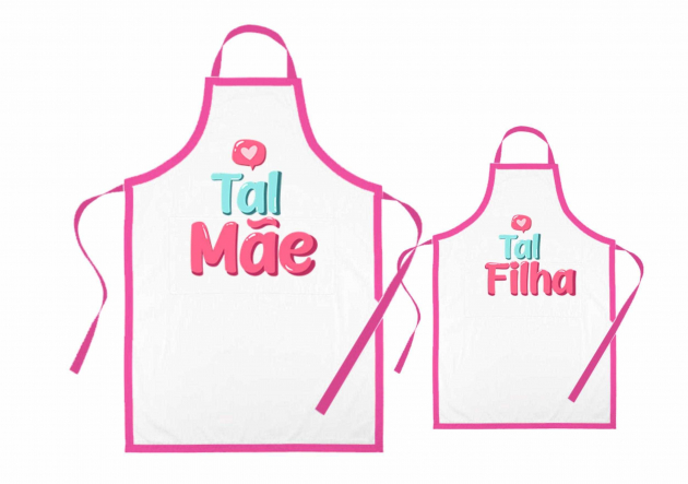 Avental Tal Mãe, Tal Filha Rosa & Branco 