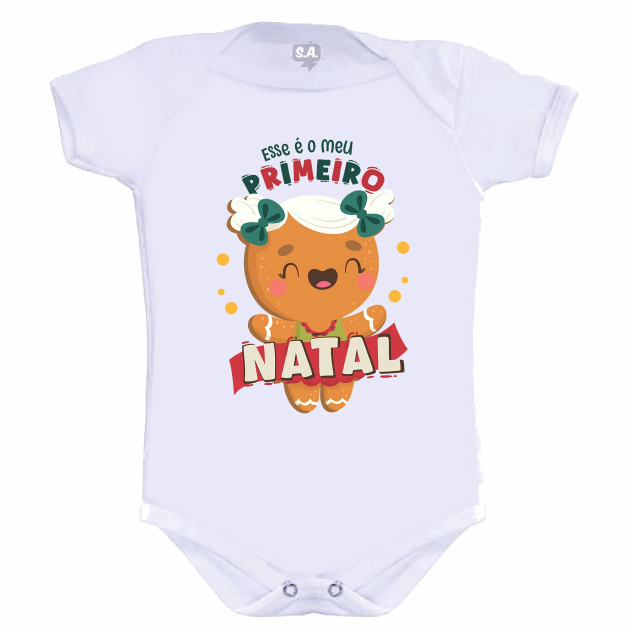 Body Branco Estampado Primeiro Natal Menina 