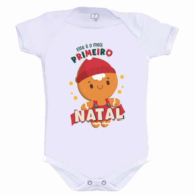 Body Branco Estampado Primeiro Natal Menino