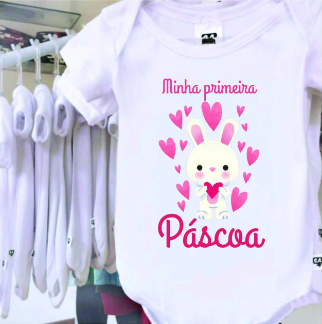 Body Divertido Minha Primeira Páscoa Corações 