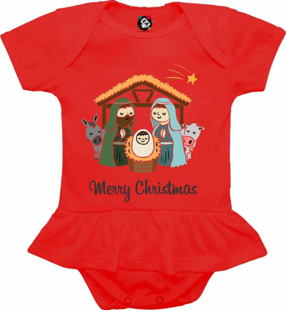 Body Temático De Natal - Com Sainha Merry Christmas 
