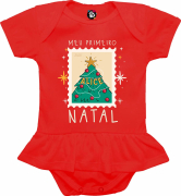Body Temático De Natal - Com Sainha Meu Primeiro Natal Personalizado Com Nome 