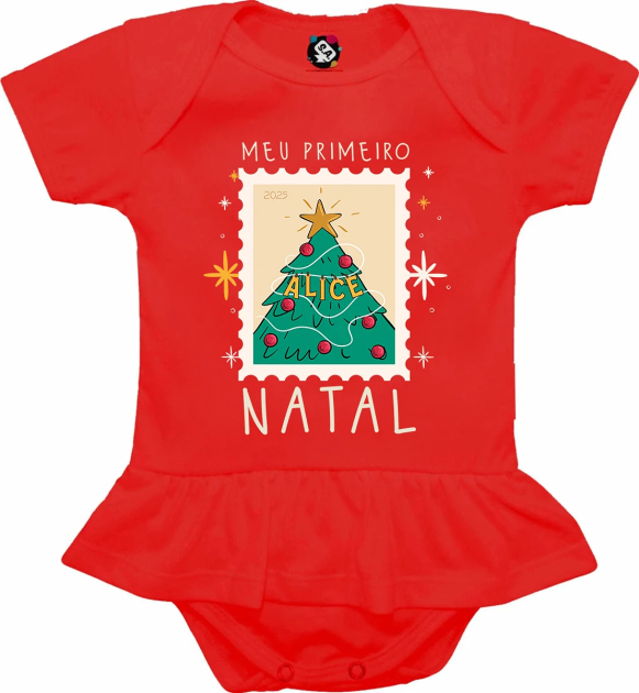 Body Temático De Natal - Com Sainha Meu Primeiro Natal Personalizado Com Nome 