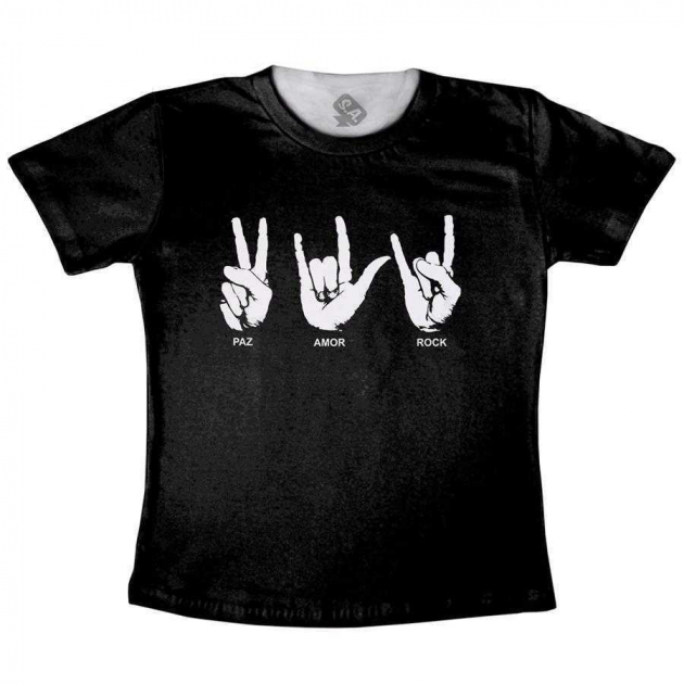 Camiseta Adulta Paz Amor e Rock