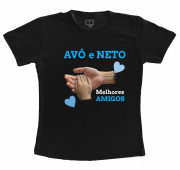Camiseta Adulta Preta - Avô e Neto - Coração Azul 