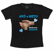 Camiseta Adulta Preta - Avô e Neto - Coração Azul 