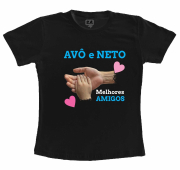 Camiseta Adulta Preta - Avô e Neto - Coração Rosa