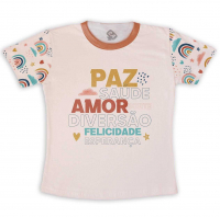 Camiseta Adulto Estampa Total Ano Novo Paz Saude Amor Sorte Diversão Felicidade e Esperança