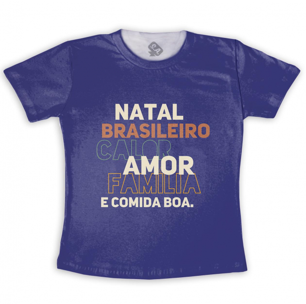 Camiseta Adulto Estampa Total Natal Brasileiro Azul 