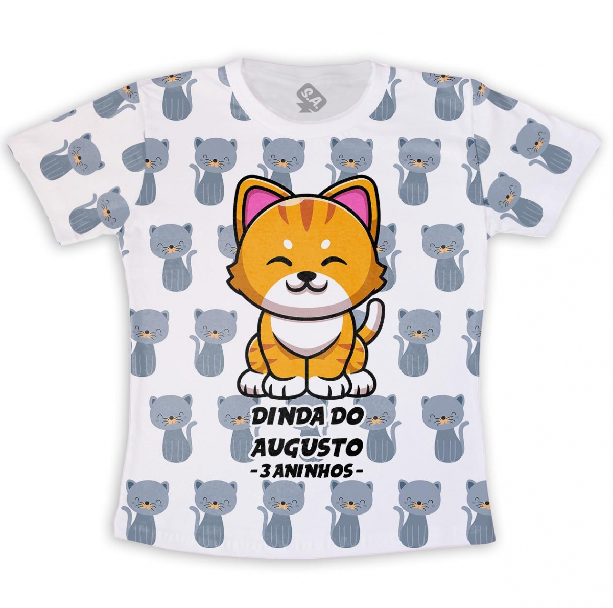 Camiseta Adulto Estampa Total Personalizada Gato e Gatinhos 