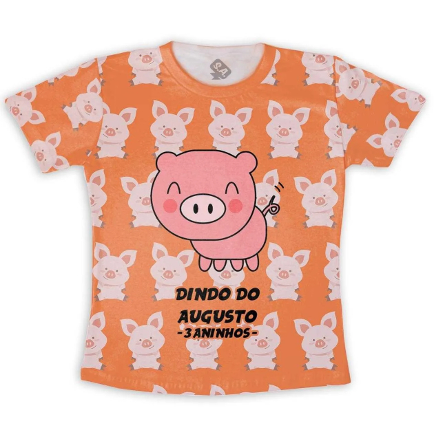 Camiseta Adulto Estampa Total Personalizada Porco e Porquinhos 