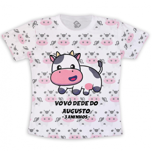 Camiseta Adulto Estampa Total Personalizada Vaca e Vaquinhas