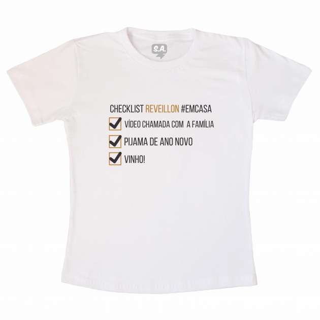 Camiseta Adulto Temática de Ano Novo - Checklist 
