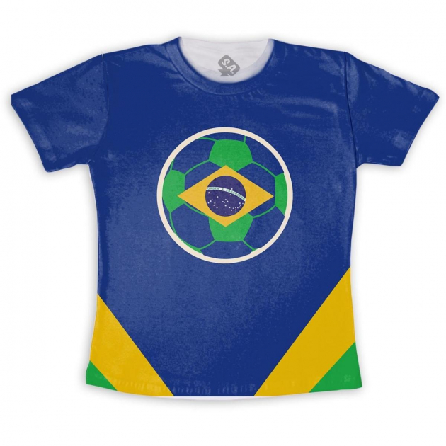 Camiseta Da Copa   Infantil   Azul Com Bandeira 