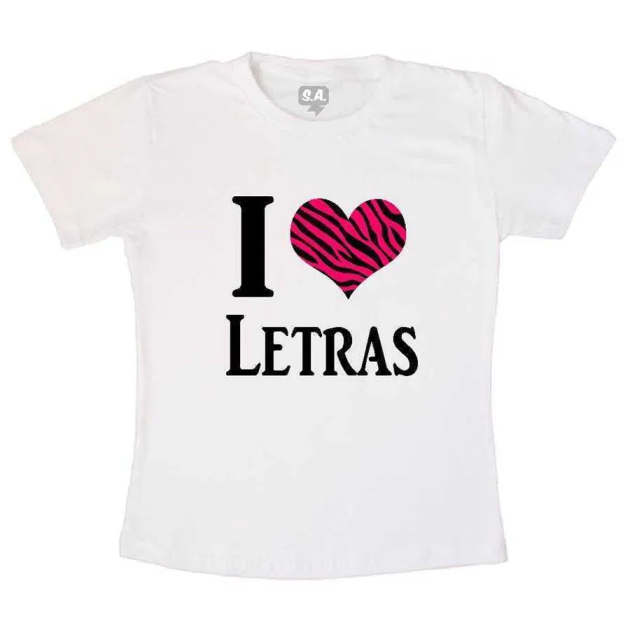 Camiseta Eu Amo Letras