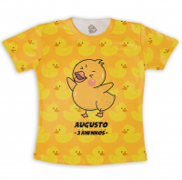 Camiseta Infantil Estampa Total Personalizada Com Nome e Idade Pato 