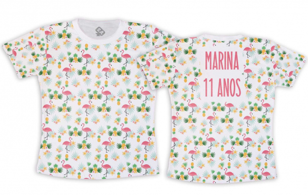 Camiseta Infantil - Flamingo e Abacaxi 