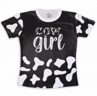 Camiseta Infantil Personalizada Frente e Verso Cow Girl Preta 