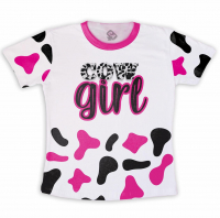 Camiseta Personalizada  Frente e Verso Cow Girl Branco E Rosa 