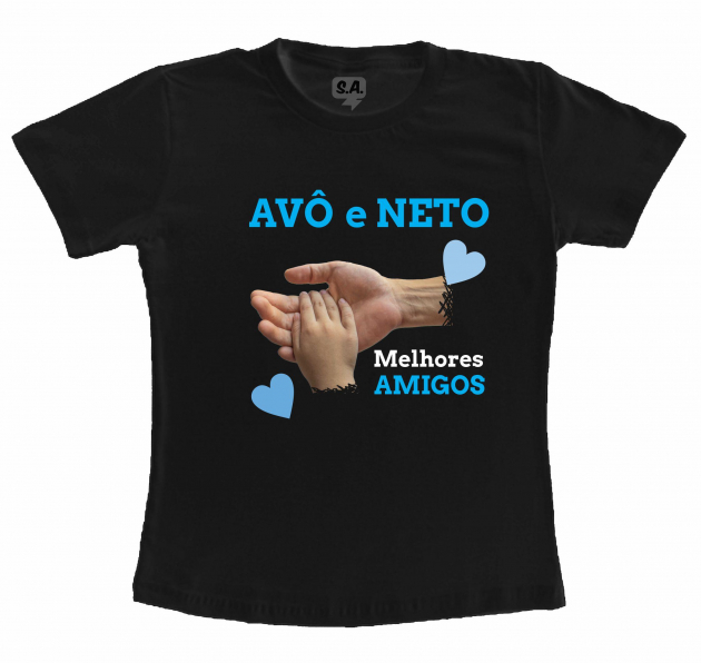 Camiseta Preta Infantil - Avô e Neto - Coração Azul 