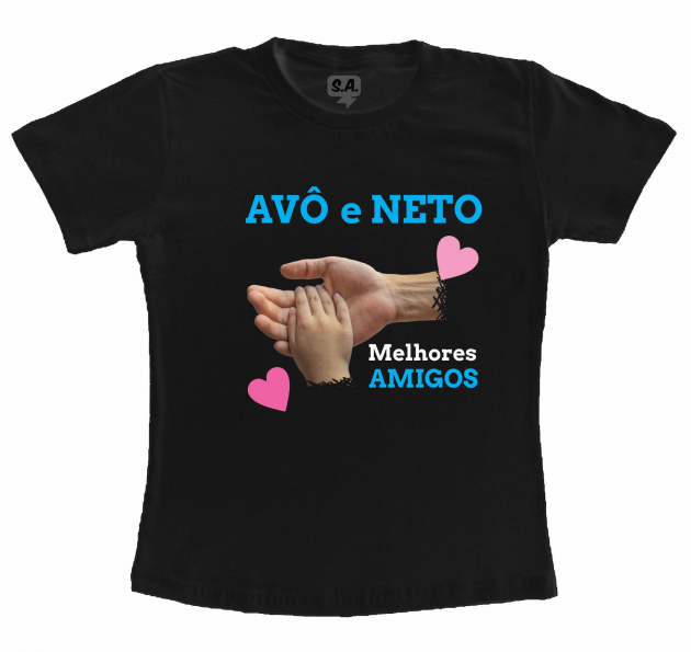 Camiseta Preta Infantil - Avô e Neto - Coração Rosa 