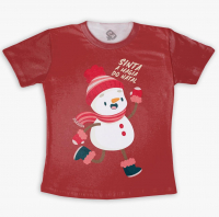 Camiseta Vermelha  Infantil  Boneco De Neve Sinta A Magia Do Natal