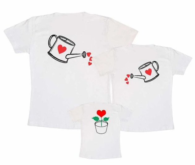 Camisetas Kit Família Pai Mãe Filho - Regando Amor 