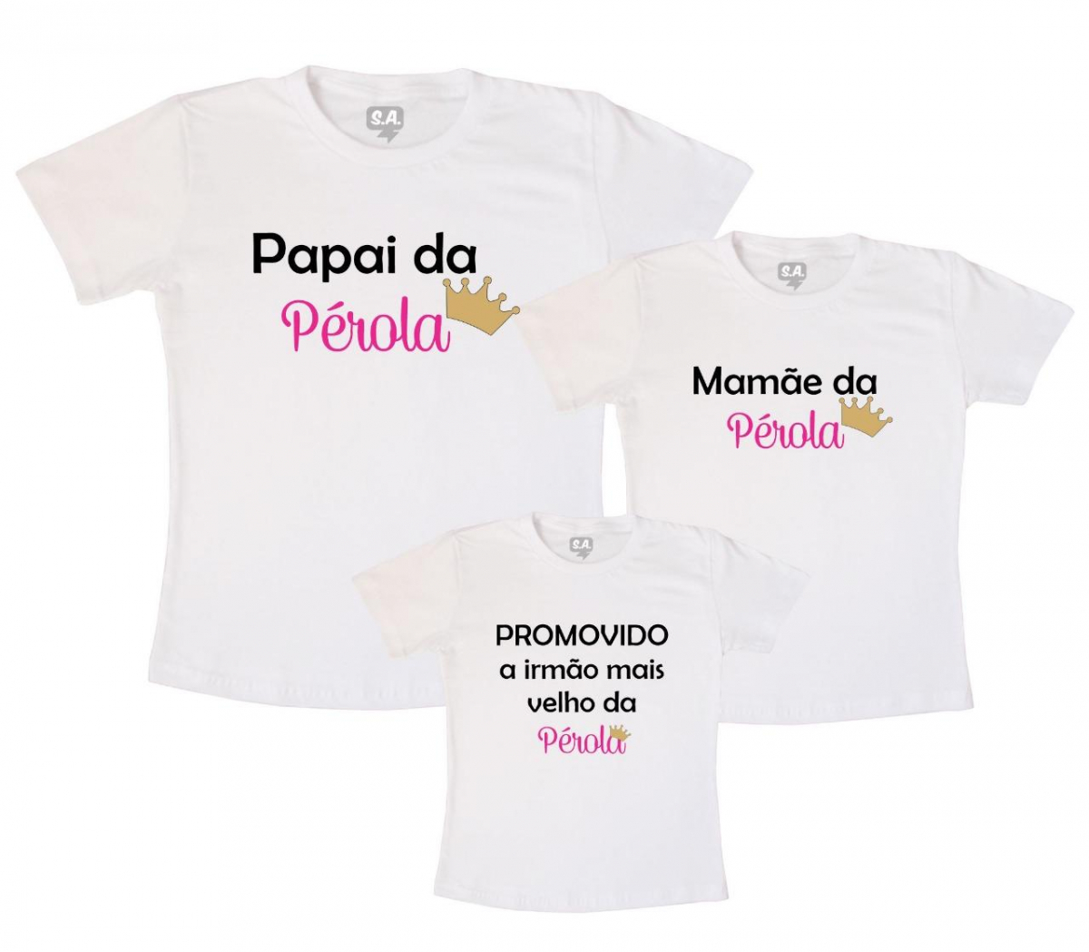Camisetas Kit Família Papai, Mamãe e Promovido irmão mais velho de uma Princesa