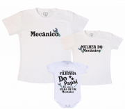 Camisetas Kit Família Papai, Mamãe & Filhinha - Mecânico 