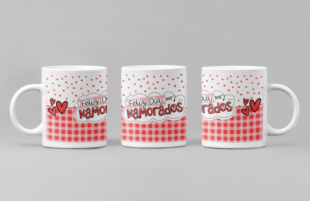 Caneca De Porcelana Estampada Feliz Dia Dos Namorados 