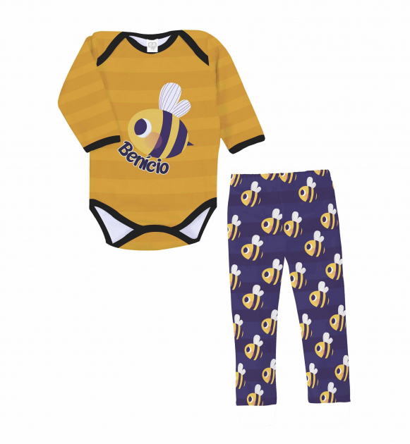 Conjunto Bebê Manga Longa Personalizado Abelha Calça+Body