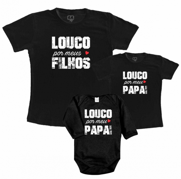 Kit 1 camiseta pai e 2 filhos tal pai tal filho(a) loucos pelo Papai