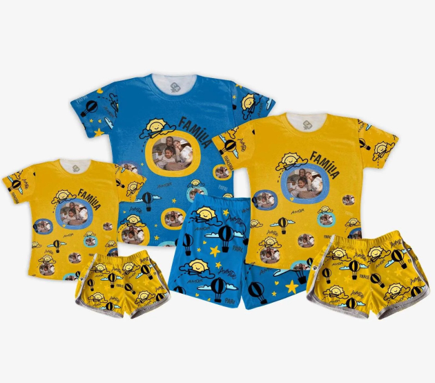 Kit 3 Pijamas Família  Mãe Pai e Filha- Personalize Com Fotos