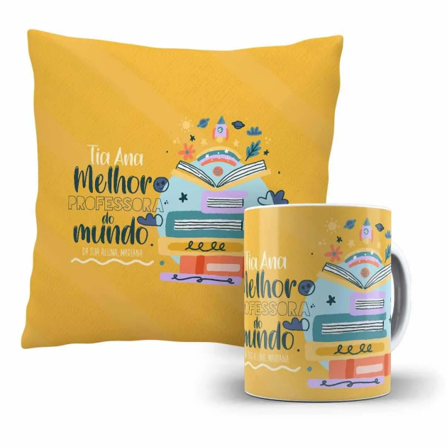 Kit Almofada E Caneca Dia Dos Professores Personalizado Melhor Professora Do Mundo