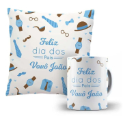 Kit Almofada E Caneca Feliz dia dos Pais Vovô com Nome