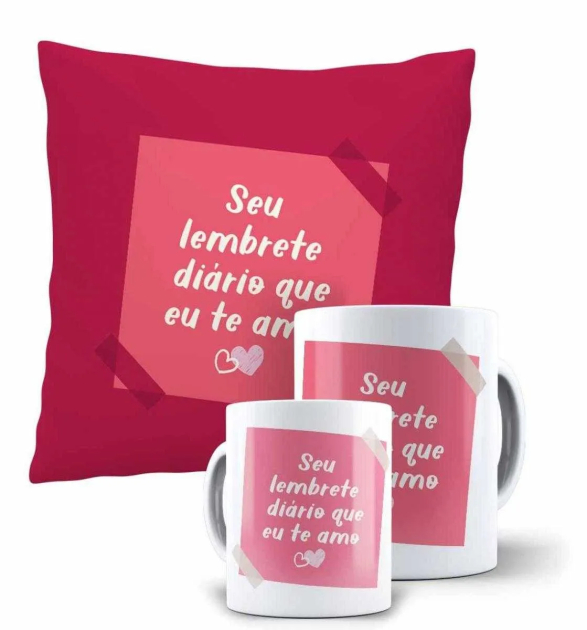 Kit Almofada E Caneca Lembrete Diário Que Eu Te Amo