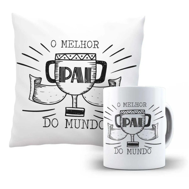 Kit Almofada E Caneca -  Melhor Pai Do Mundo - Branca 