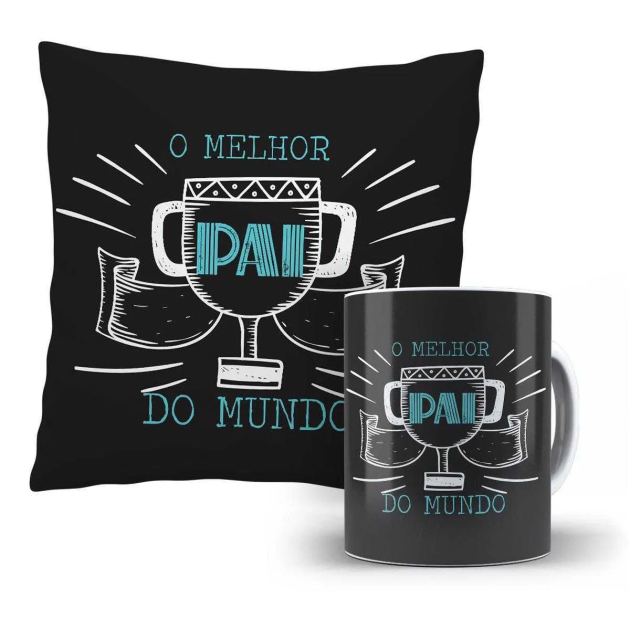 Kit Almofada E Caneca -  Melhor Pai Do Mundo - Preto