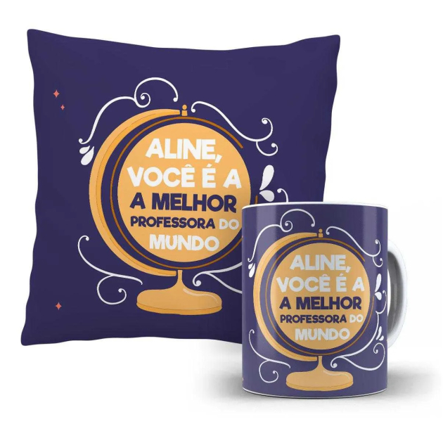 Kit Almofada E Caneca - Melhor Professora Do Mundo 