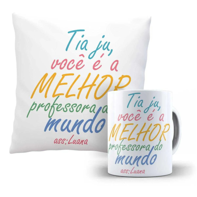 Kit Almofada E Caneca Melhor Professora Do Mundo com nome