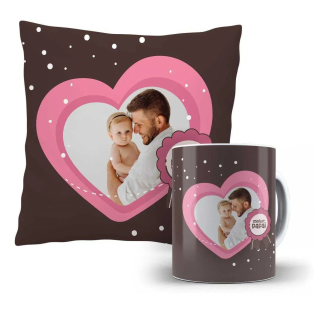 Kit Almofada E Caneca Personalizada Com Foto Dia Dos Pais Melhor Papai 