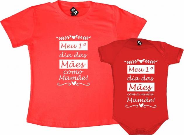 Kit Camiseta e body Primeiro Dia das Mães -Meu priemiro dia das mães como mamãe
