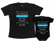 Kit Camiseta E Body Primeiro Dia das Mães -Meu primeiro Dia Das Mães Preto Com Nome