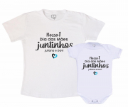 Kit Camiseta e body Primeiro Dia das Mães -Nosso primeiro dia das mães juntinhos (mãe e filho) branc