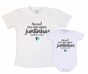 Kit Camiseta e body Primeiro Dia das Mães -Nosso primeiro dia das mães juntinhos (mãe e filho) branc