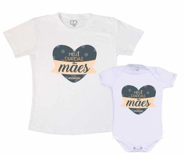 Kit Camiseta e body Primeiro Dia das Mães -  primeiro dia das mães com a mamãe verde