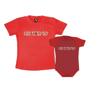 Kit Camiseta E Body Vermelho Estampado Gratidão