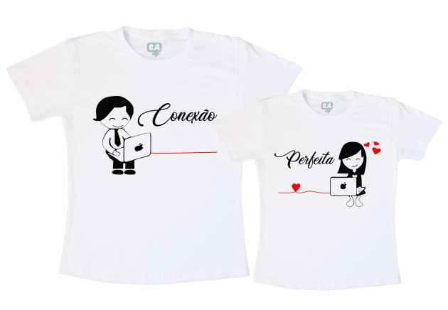 Kit Camisetas Casal Namorados Conexão Perfeita 