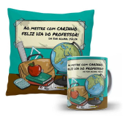 Kit Caneca e Almofada Ao Mestre Com Carinho